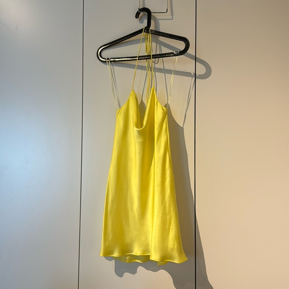 Lemon yellow Zara halter cowl neck mini dress